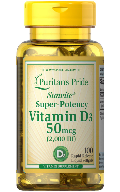 Vitamin D3 50 mcg (2000 IU) by 100 Softgels